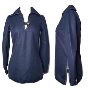 1970s Jonathan Logan Navy Vintage Tunic Top